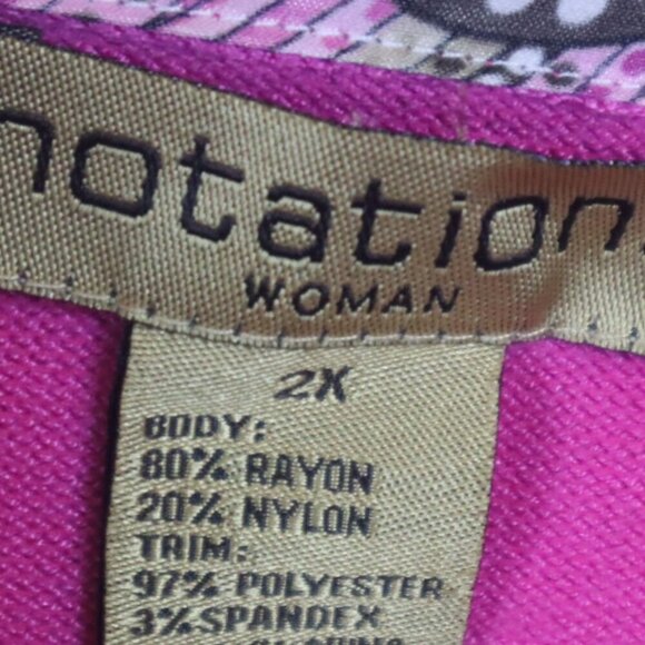 HOT PINK COLLARED SWEATER 2X Notations Satin Print Bright Dopamine Office Work - Picture 4 of 8